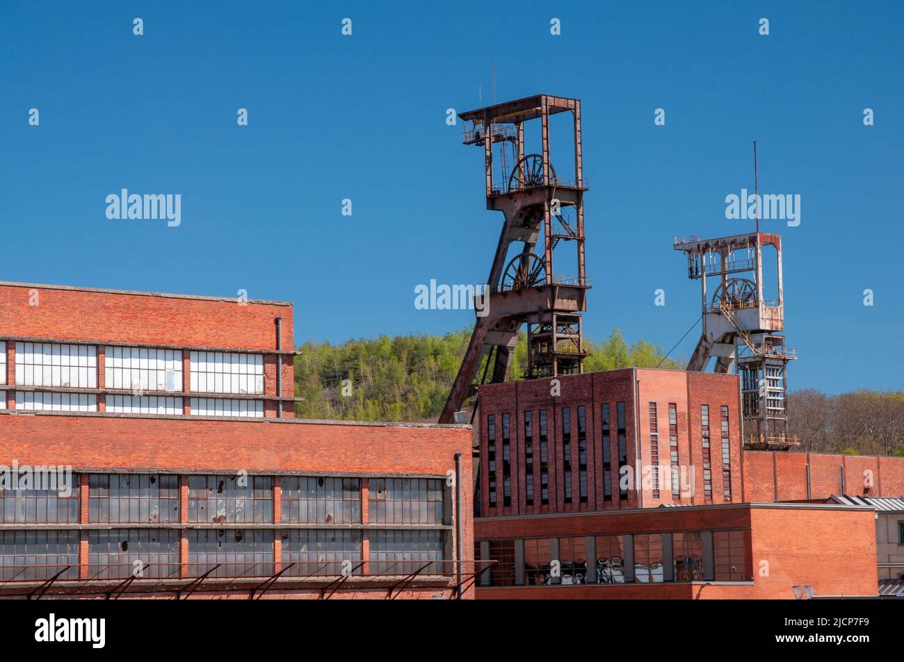 Old mine shaft towers and building, La Mine Wendel museum, Petite-Rosselle, Moselle (57), Grand Est region, France Stock Photo