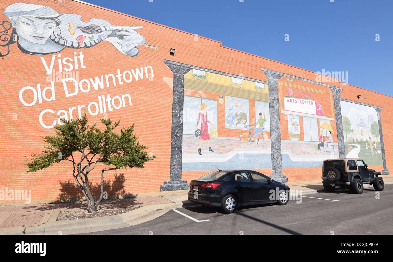 Historical Downtown Carrollton Texas: Parked cars in front of the Visit