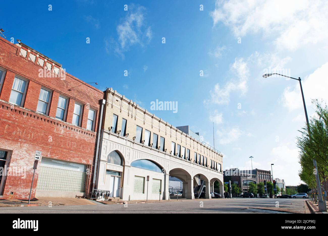 Triangle Point Building and old Magnolia Gas station / KLIF Studios / Dallas Observer Offices in downtown Dallas, Texas ca. 2013 Stock Photo