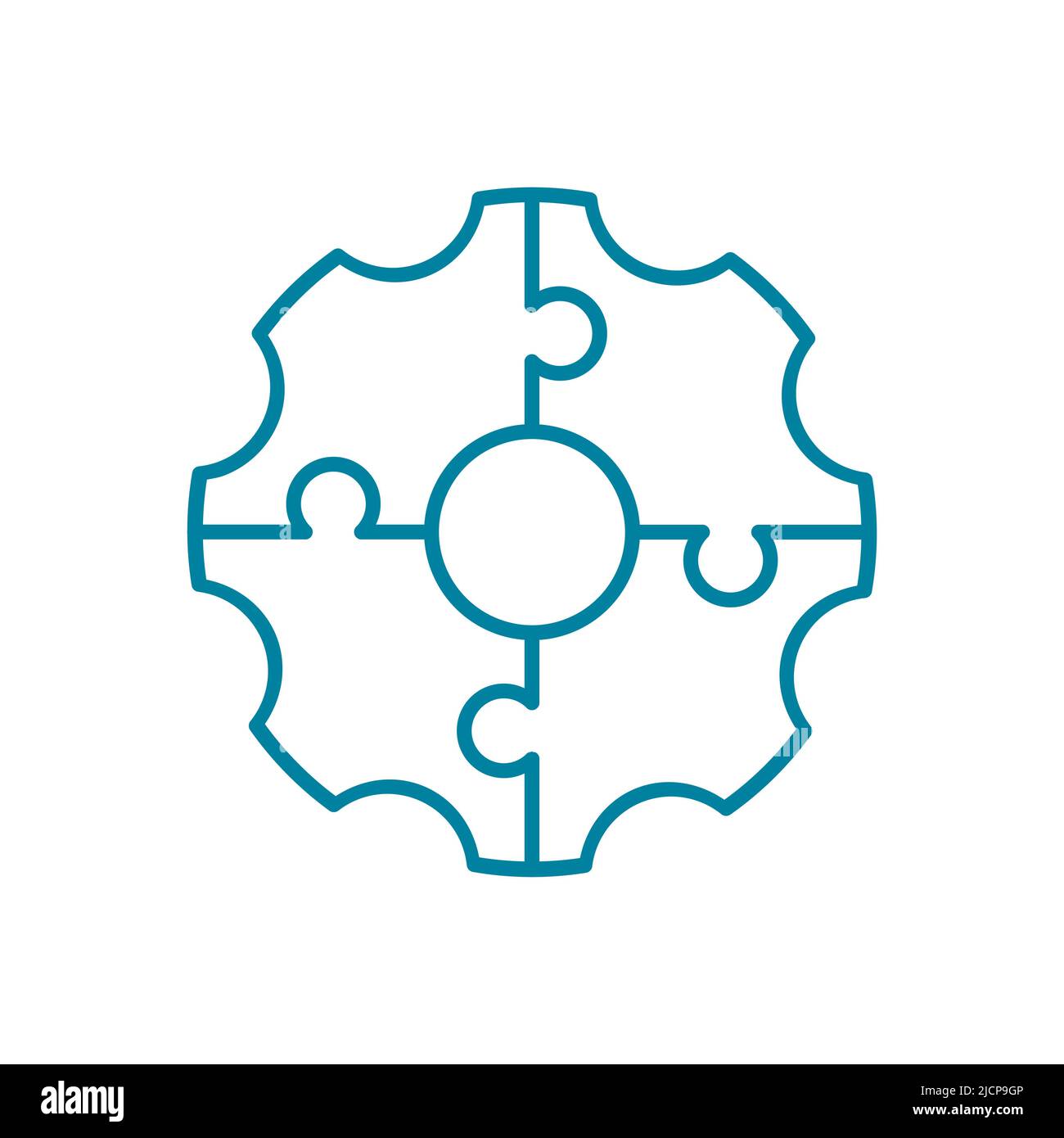 Blue gear puzzle line icon. Industry and engineering concept ...