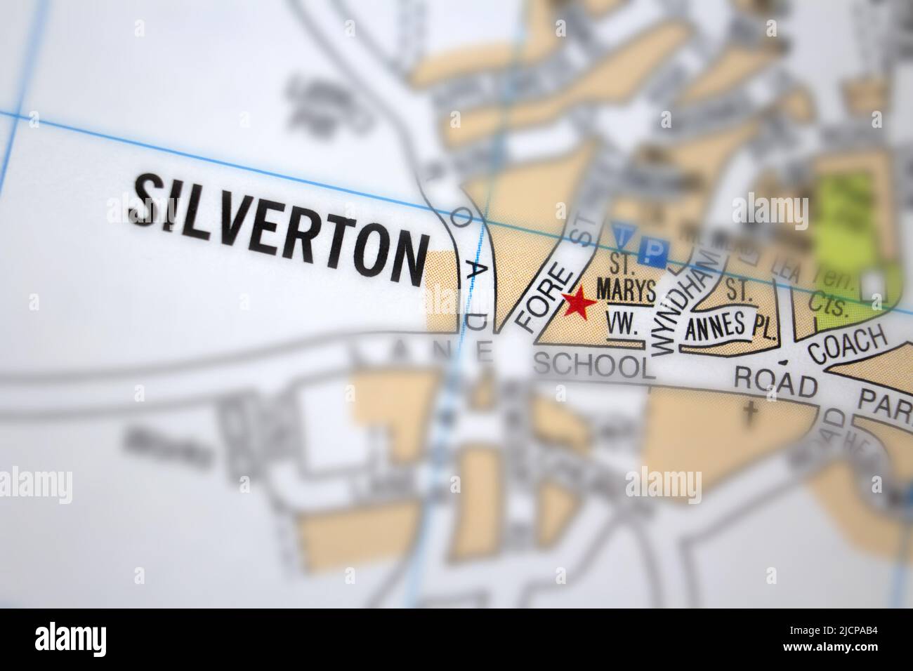 Silverton village Devon, United Kingdom colour atlas map town name Stock Photo Alamy