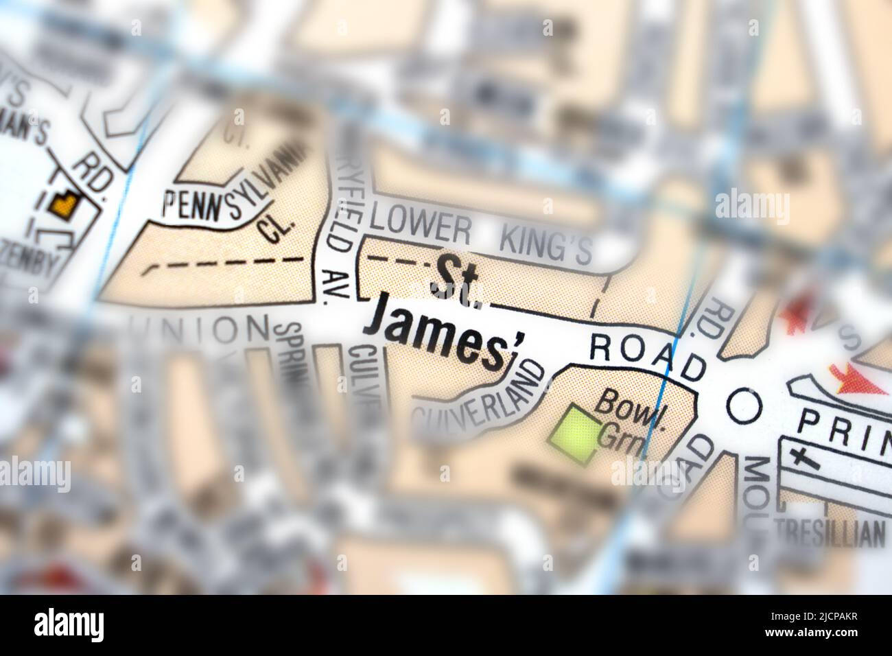 St. James' district - Exeter City, Devon, United Kingdom colour atlas map town plan and name Stock Photo