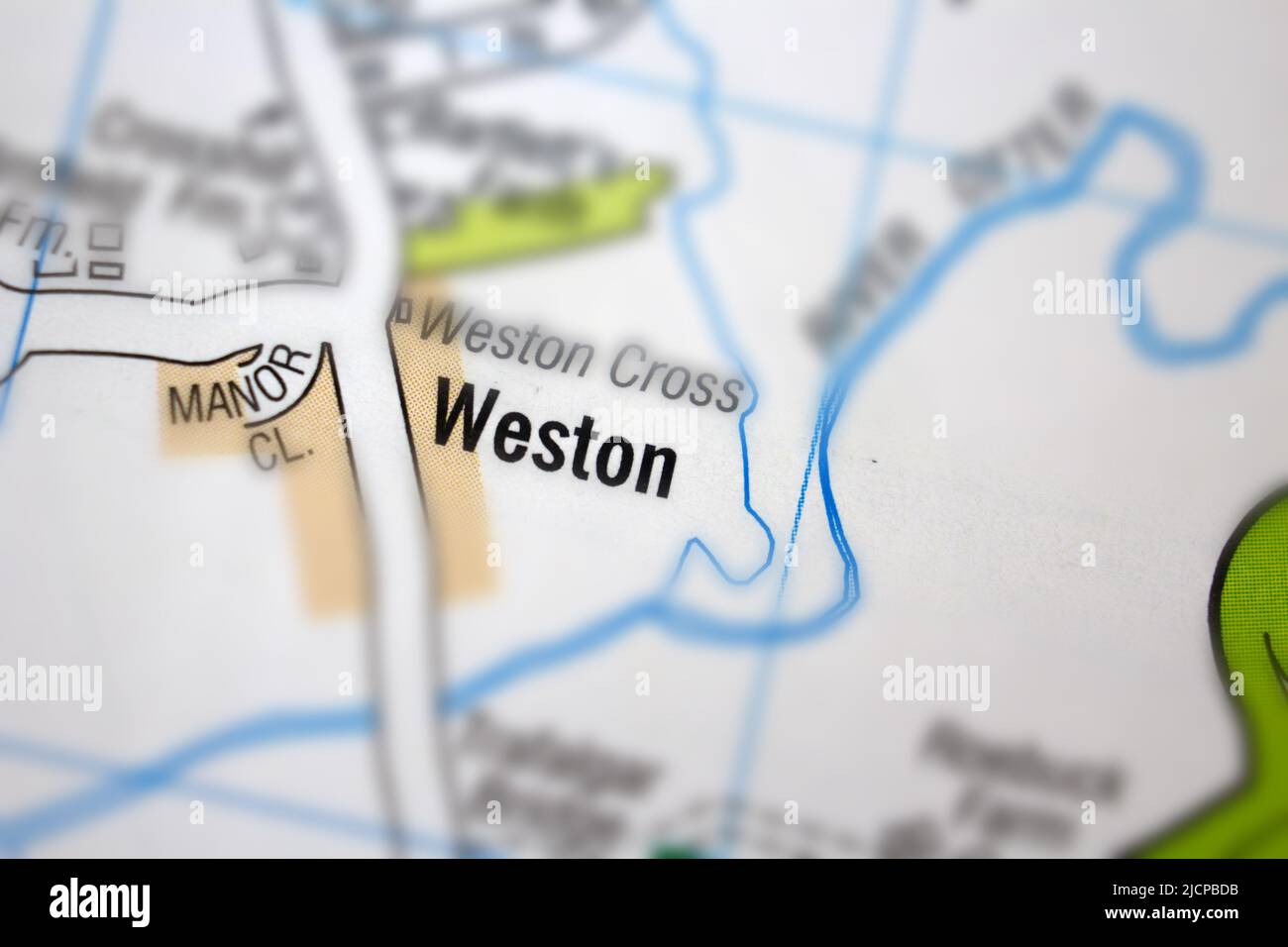 Weston village Devon, United Kingdom colour atlas map town name Stock