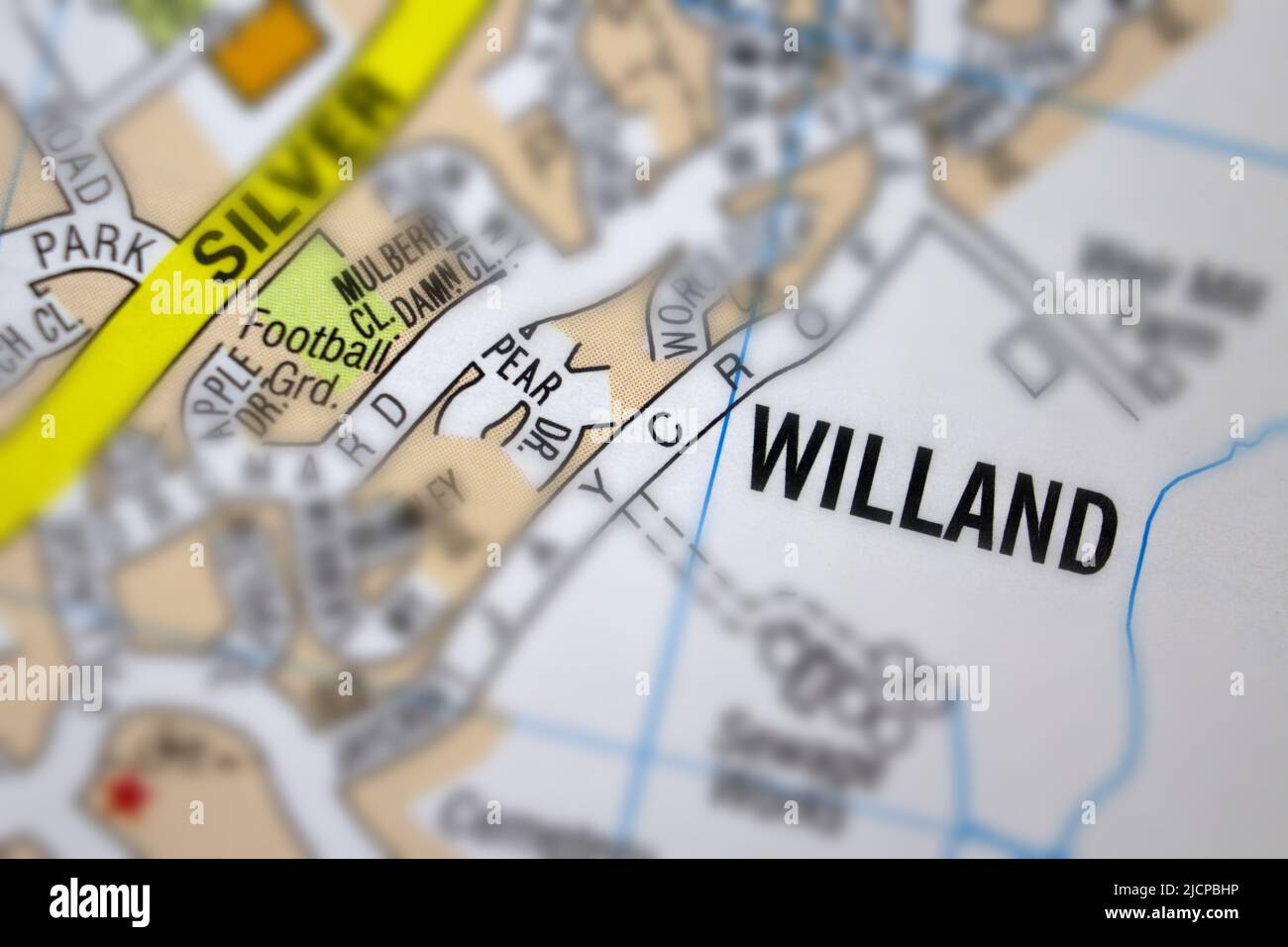Willand village Devon, United Kingdom colour atlas map town name