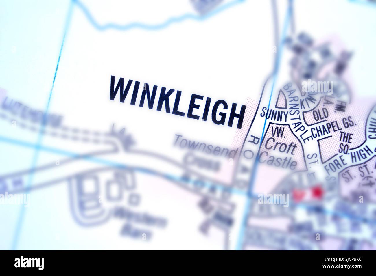 Winkleigh village Devon, United Kingdom colour atlas map town name