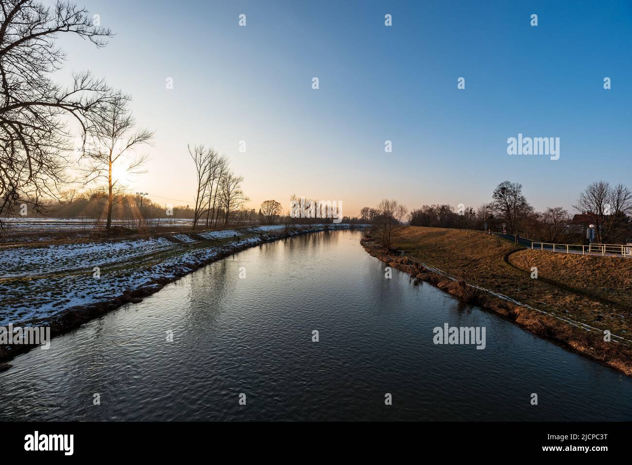 Olse rive from Most Sokolovskych hrdinu bridge in Karvina city in Czech  republic during winter day with clear sky Stock Photo - Alamy