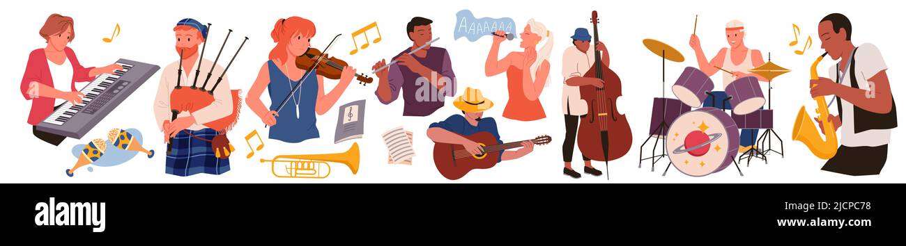 Wide set of musicians playing on various instruments Stock Vector Image ...