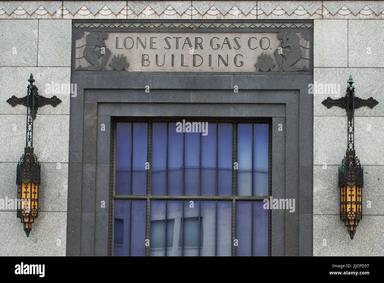 Architectural details of the Lone Star Gas Company Building in downtown Dallas Texas Stock Photo
