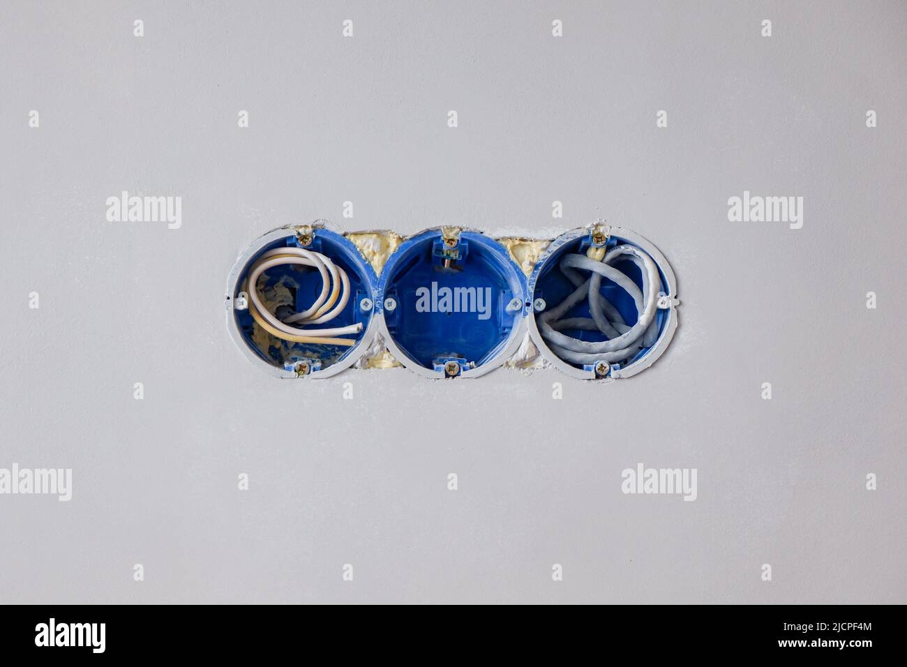 a prepared place for installing electrical outlets in the wall, Stock Photo