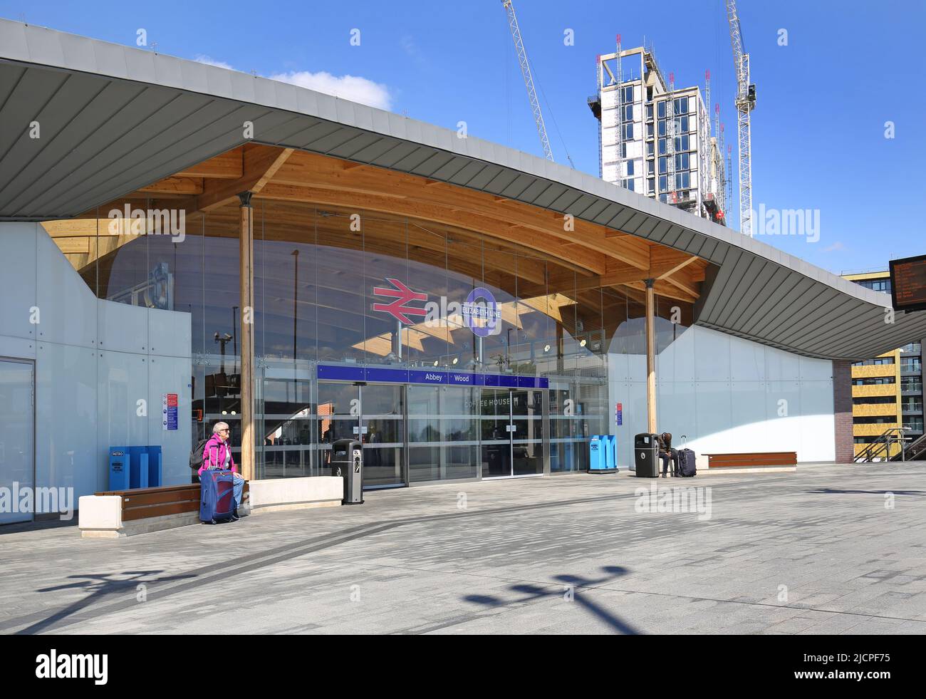 Main entrance to Abbey Wood station in southeast London, UK. Rebuilt to accommodate the new Elizabeth Line (Crossrail). Stock Photo