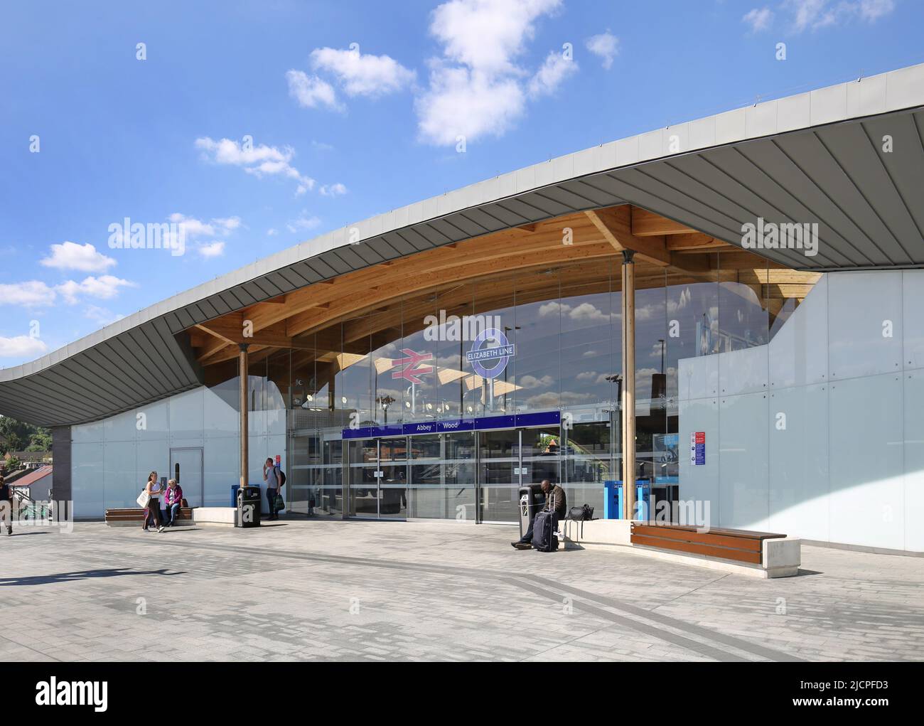 Main entrance to Abbey Wood station in southeast London, UK. Rebuilt to accommodate the new Elizabeth Line (Crossrail). Stock Photo