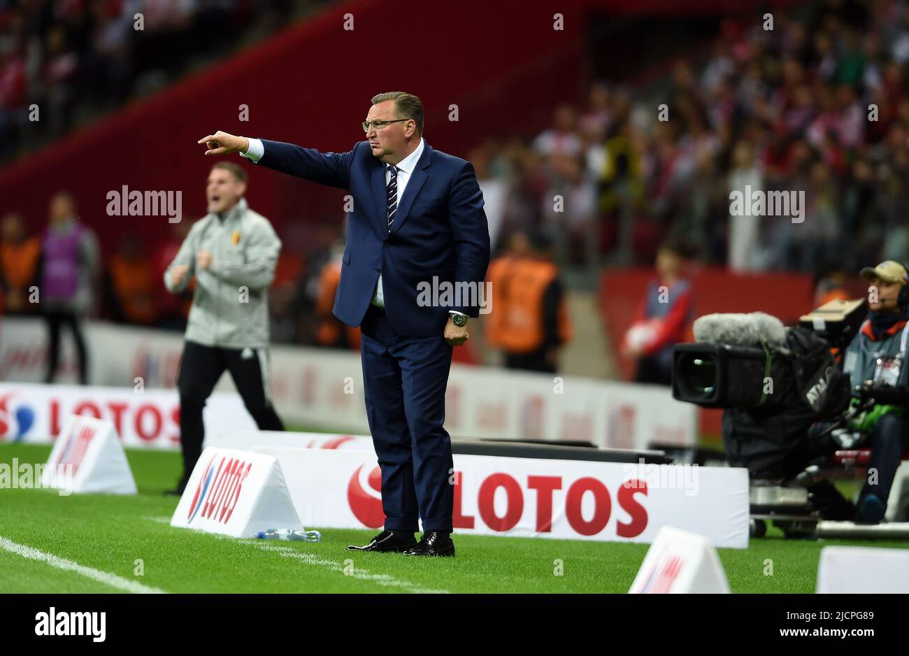 WARSAW, POLAND - JUNE 14, 2022: UEFA Nations League 2023 Poland - Belgium game o/p: Czeslaw Michniewicz coach (Poland) Stock Photo