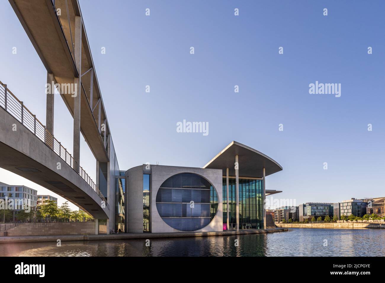 The striking architecture of the Marie Elisabeth Lüders Haus Building by the River Spree, Berlin. Stock Photo