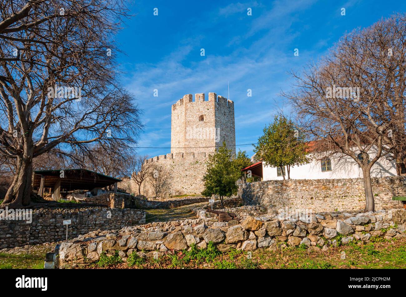 Platamon castle, the imposing medieval fortress located southeast of mount Olympus is one of the most impressive and well preserved castles in Greece Stock Photo