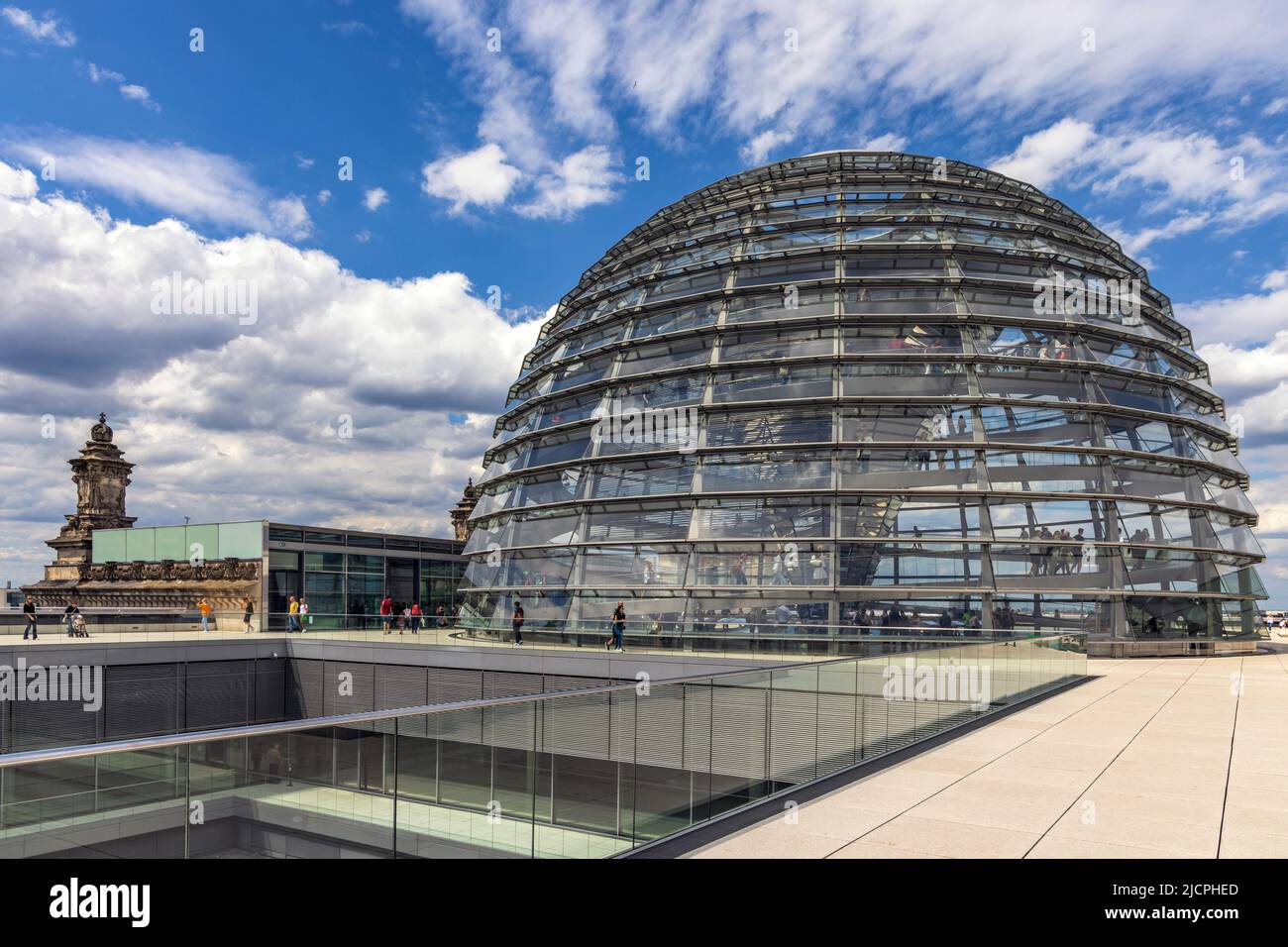 View of the glass cupola, or dome, architect Sir Norman Foster, on the roof of the Reichstag building in Berlin, Germany Stock Photo