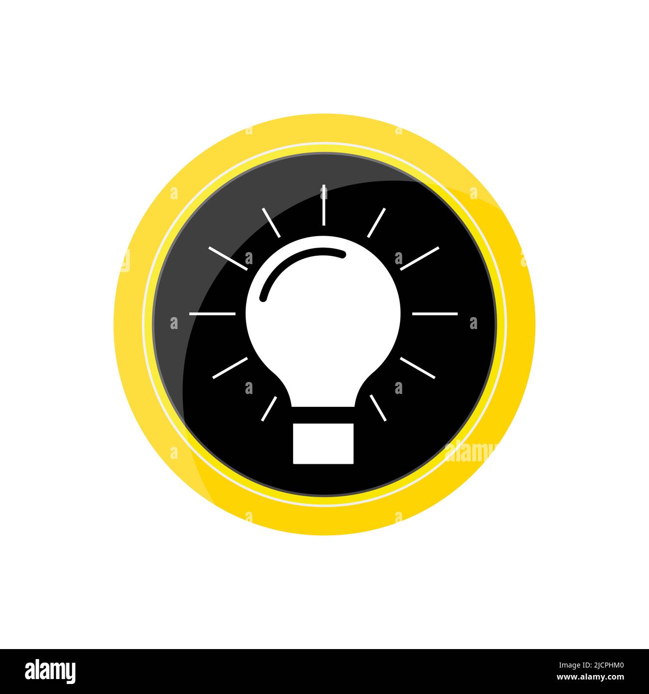 Light bulb on round button badge illustration. Stock Vector