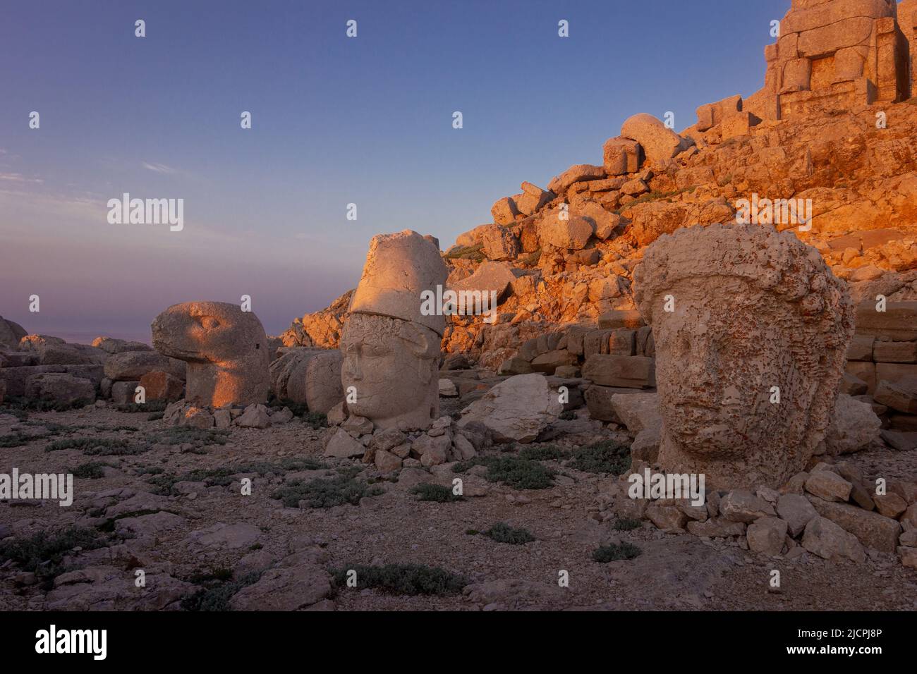 Statues on Mount Nemrut at sunrise, the UNESCO World Heritage Site at