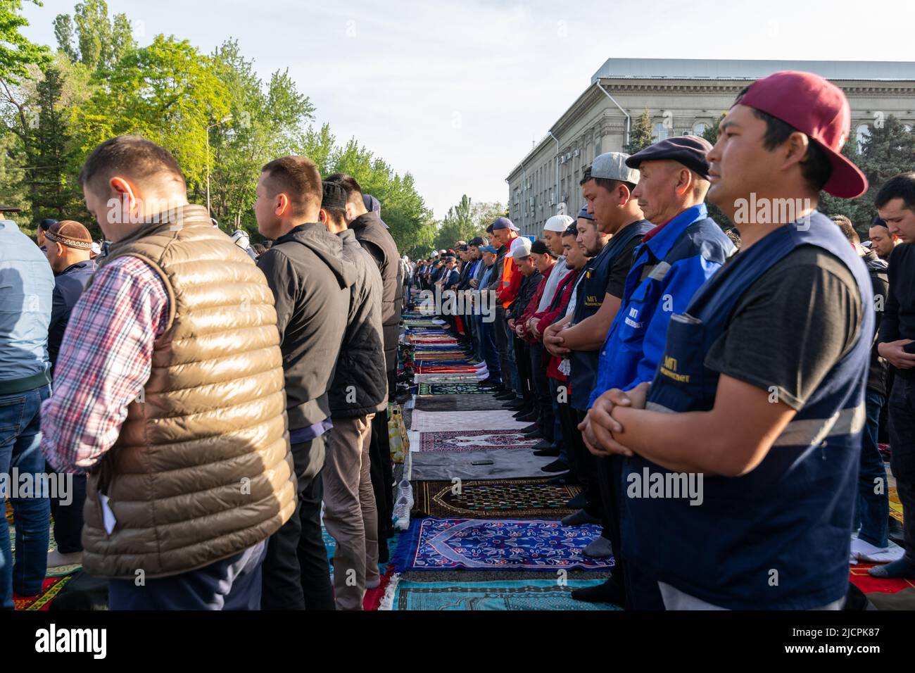 Bishkek, Kyrgyzstan - May 1, 2022: Muslim prayers celebrating Eid al