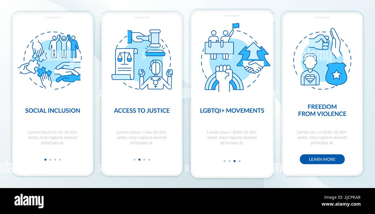LGBT community programs blue onboarding mobile app screen Stock Vector