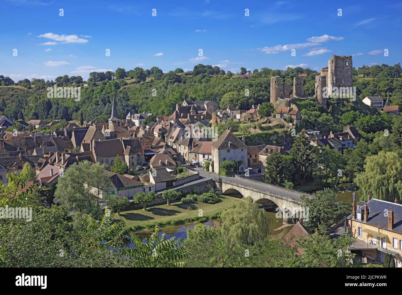 France, Allier, Herisson, the village and the castle Stock Photo