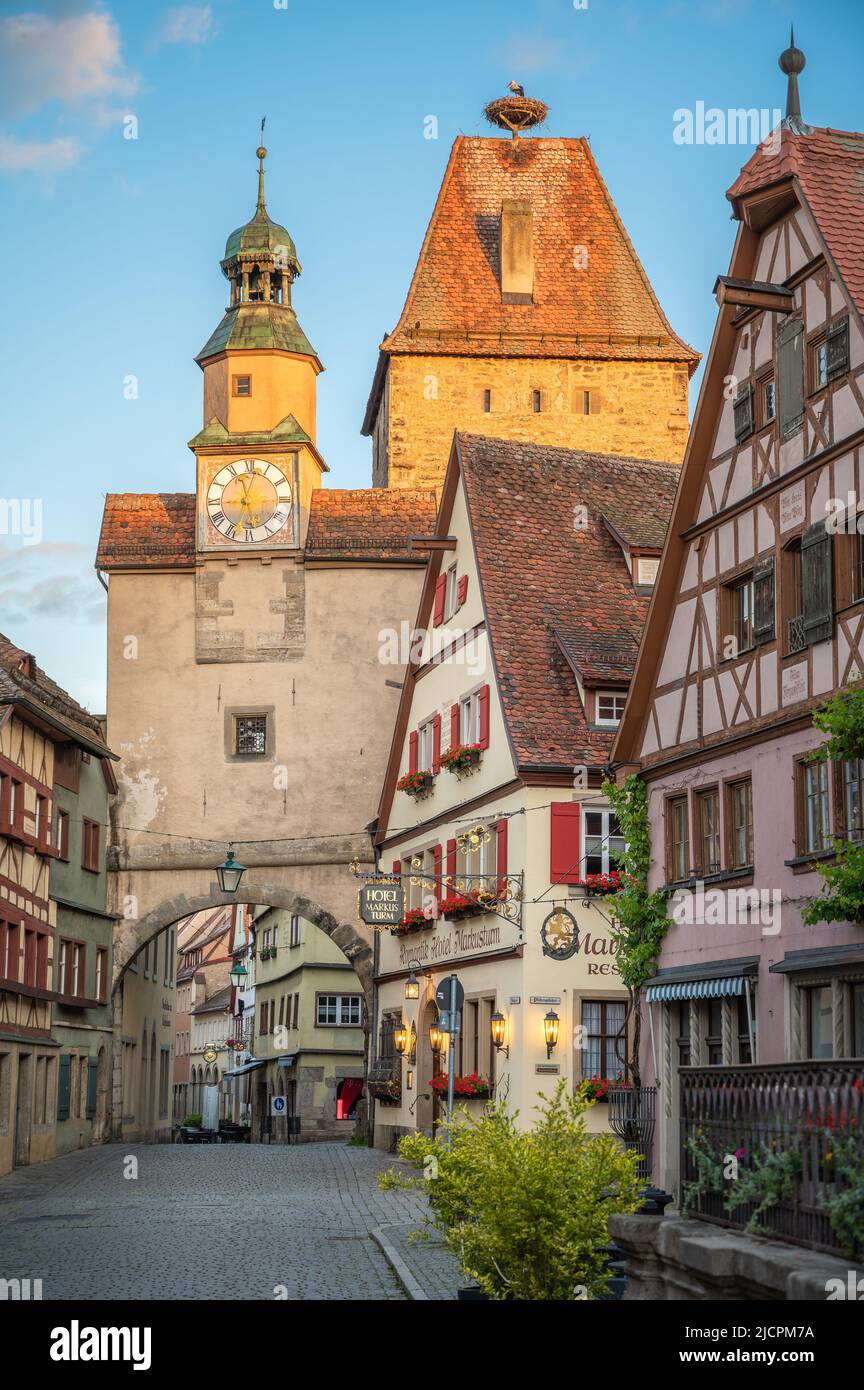 Beautiful Old Town of Rothenburg ob der Tauber early morning Stock Photo
