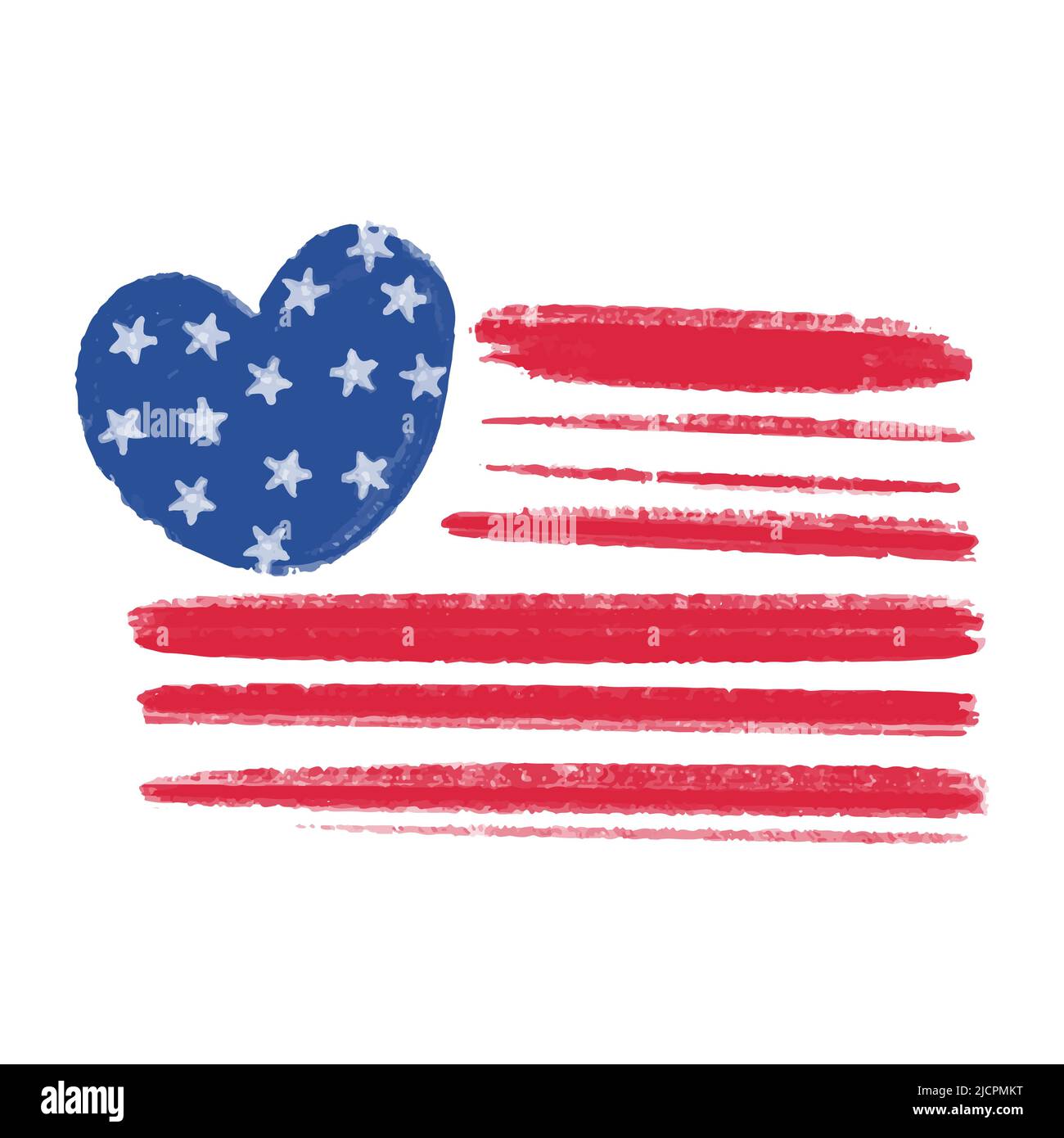 Vector American flag painted in watercolor with a blue heart Stock ...