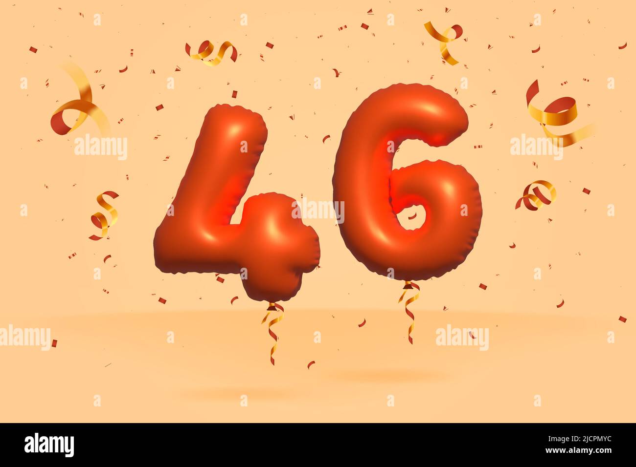 3d number 46 Sale off discount promotion made of realistic confetti Foil 3d Orange helium balloon vector. Illustration for selling poster, banner ads, Stock Vector