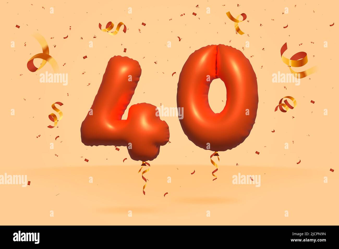 Red Birthday Anniversary Balloon Number 40 White Background With