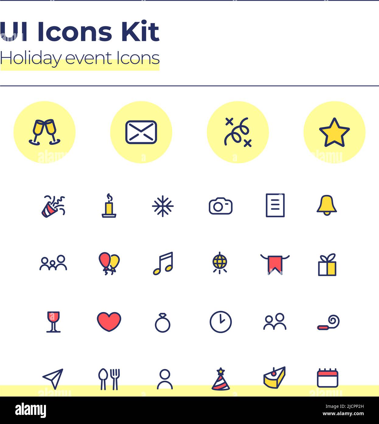 Holiday events UI icons kit Stock Vector
