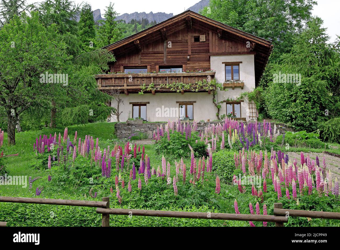 France, HauteSavoie Flowered cottage, Mont Blanc Massif Stock Photo Alamy