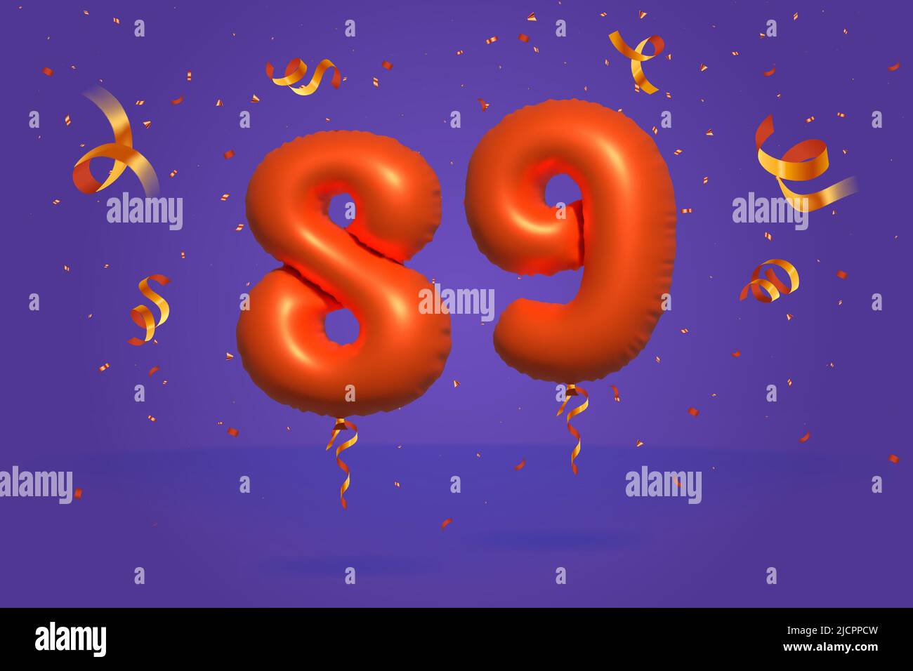 3d number 89 Sale off discount promotion made of realistic confetti Foil 3d Orange helium balloon vector. Illustration for selling poster, banner ads, Stock Vector