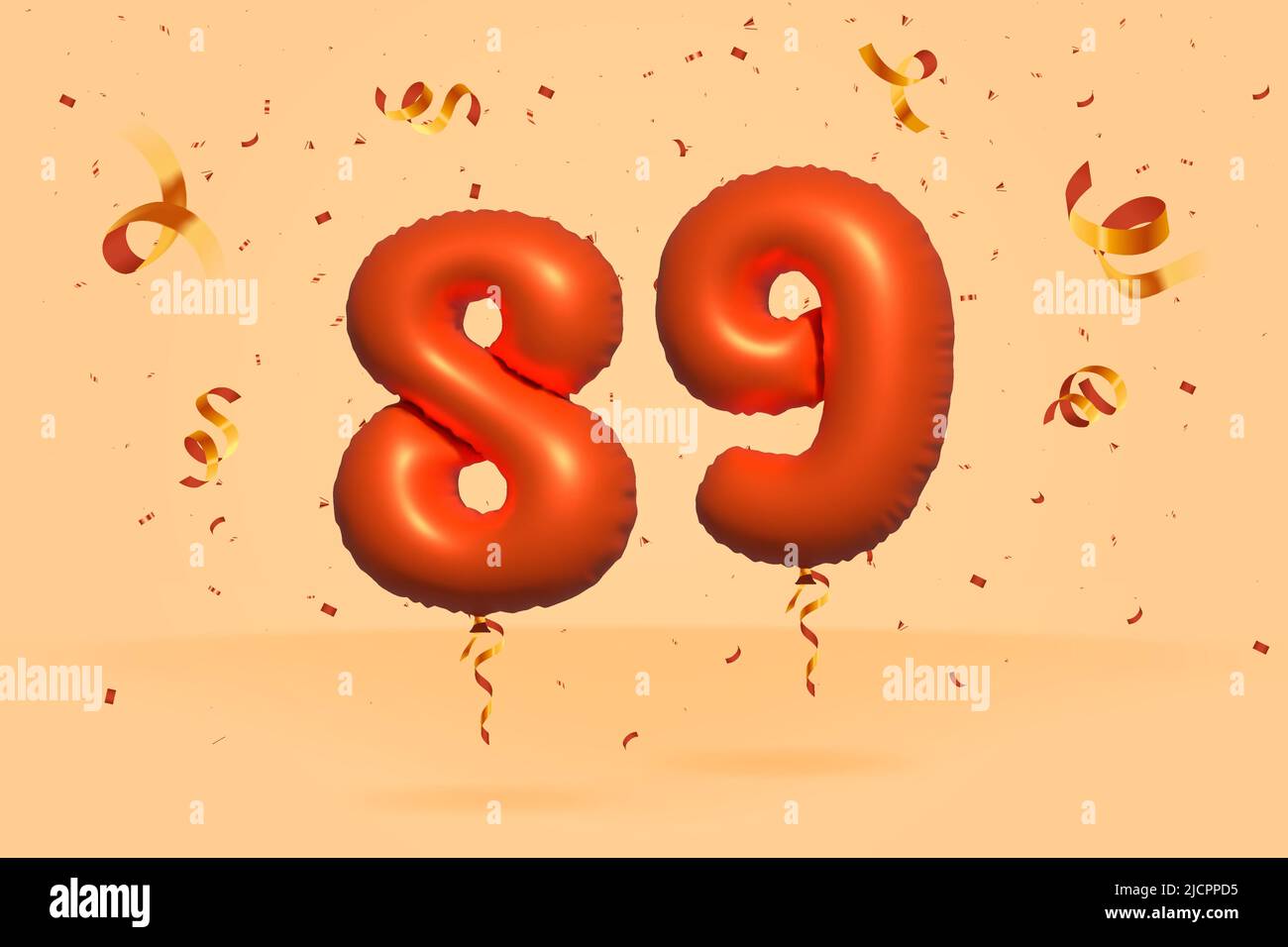 3d number 89 Sale off discount promotion made of realistic confetti Foil 3d Orange helium balloon vector. Illustration for selling poster, banner ads, Stock Vector
