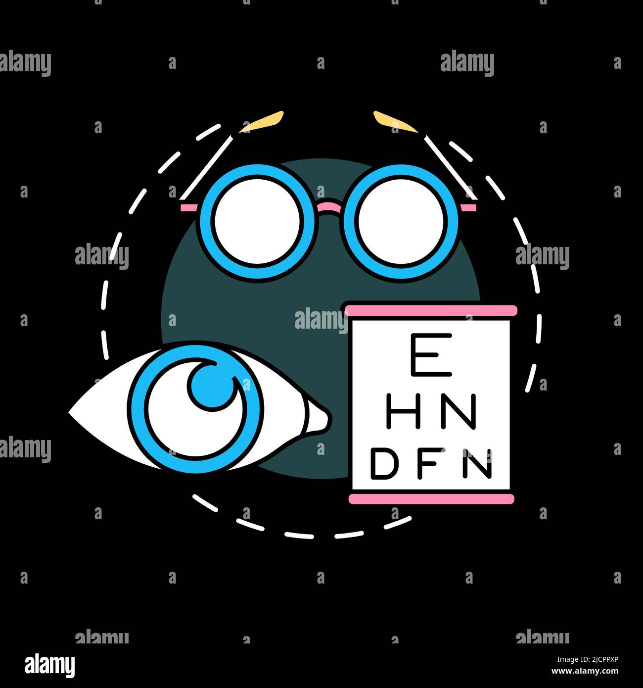 Eyesight checkup concept icon for dark theme Stock Vector