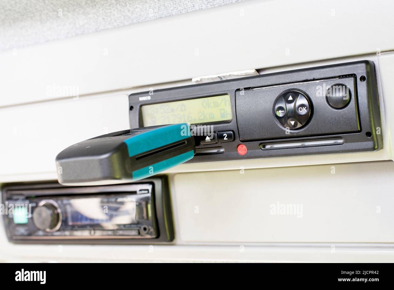 Digital tachograph reader plugged in a Tachograph download. Tachograph