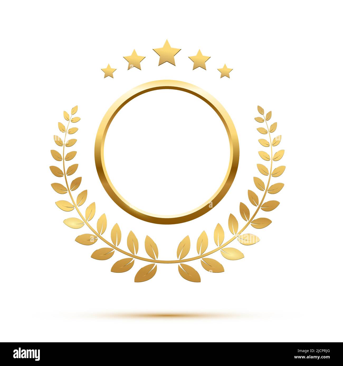 Gold round frame, stars and circular wreath from olive leaf vector  illustration. Realistic 3d golden anniversary medal, winner certificate  with shine Stock Vector Image & Art - Alamy