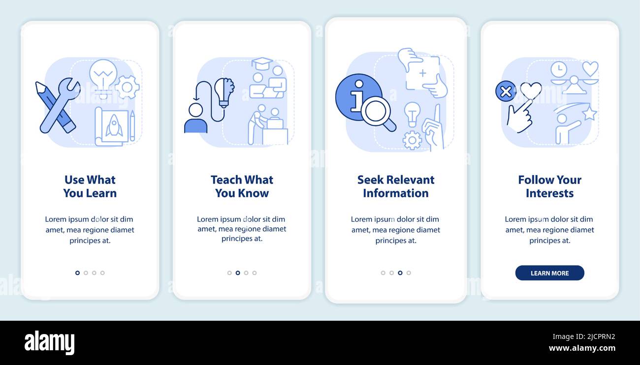 Practical learning techniques light blue onboarding mobile app screen ...