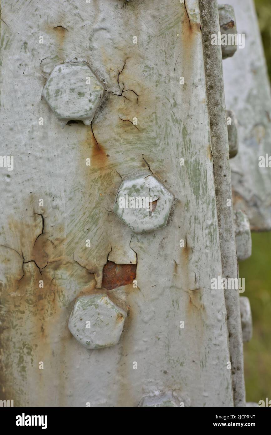 Screws on a high voltage pole Stock Photo