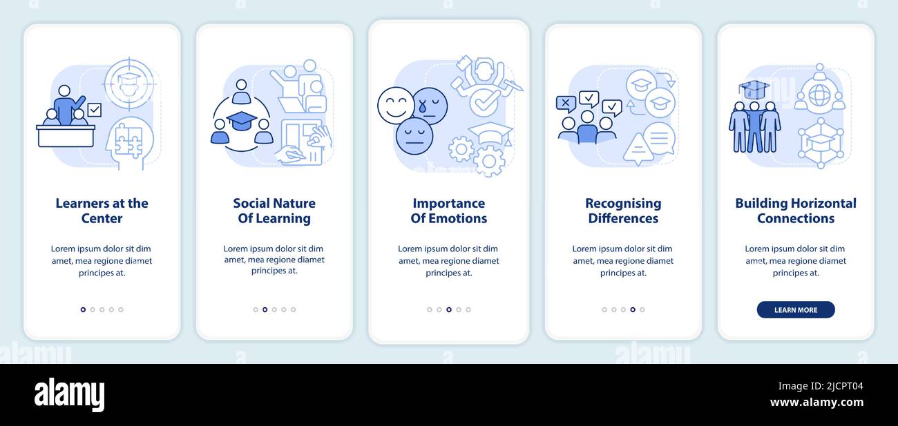 Principles, laws of learning light blue onboarding mobile app screen ...