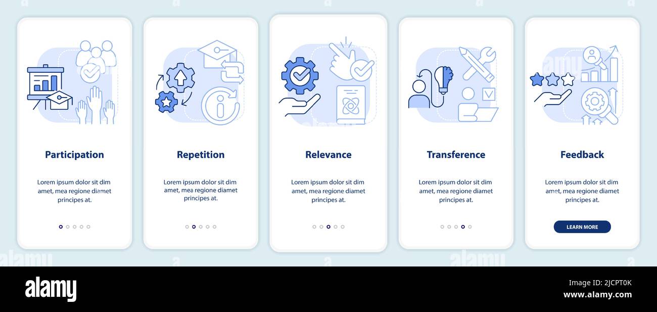 Principles of learning for students light blue onboarding mobile app screen Stock Vector