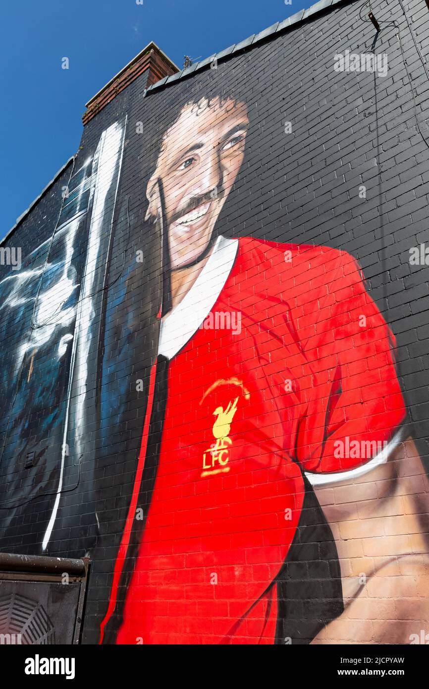 Mural of Alan Kennedy holding the 1981 European Cup, Liverpool FC street art, Anfield, Liverpool, England, UK Stock Photo