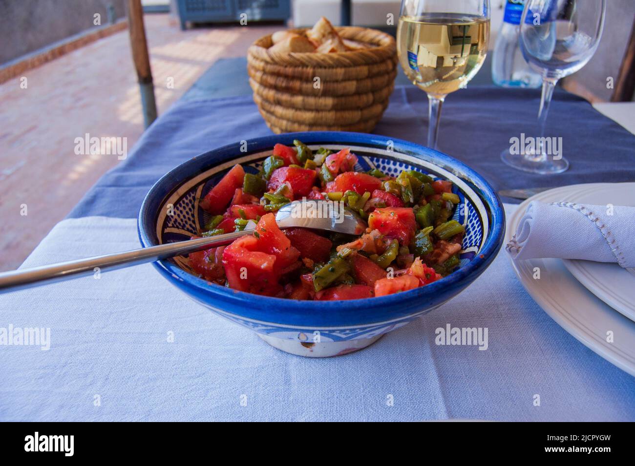 Traditional Moroccan food on table, Marrakesh Stock Photo