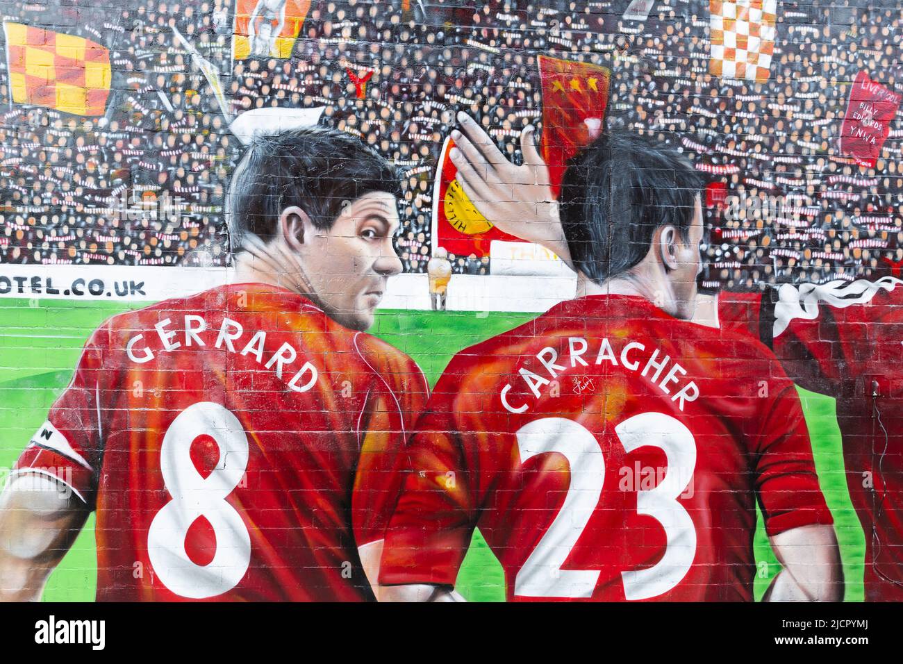 Liverpool FC mural featuring Steven Gerrard and Jamie Carragher, Anfield, Liverpool, England, UK Stock Photo