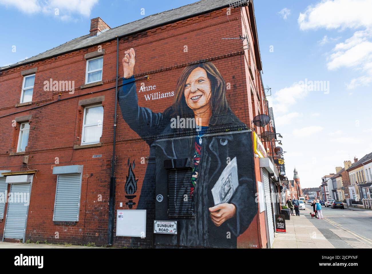 Anne Williams mural, Hillsborough campaigner, Anfield, Liverpool, UK Stock Photo