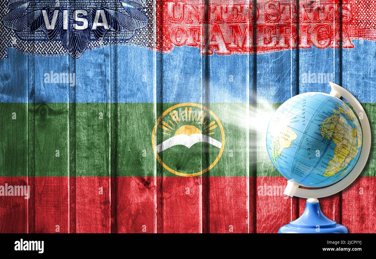 United States Of America Visa Document Flag Of Karachay Cherkessia And Globe In The Background united-states-of-america-visa-document-flag-of-karachay-cherkessia-and-globe-in-the-background