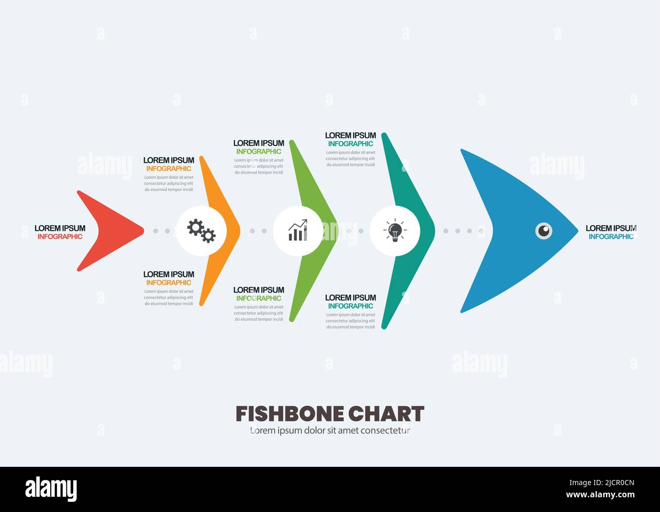 Fishbone chart diagram infographic. Business concept vector illustration Stock Vector