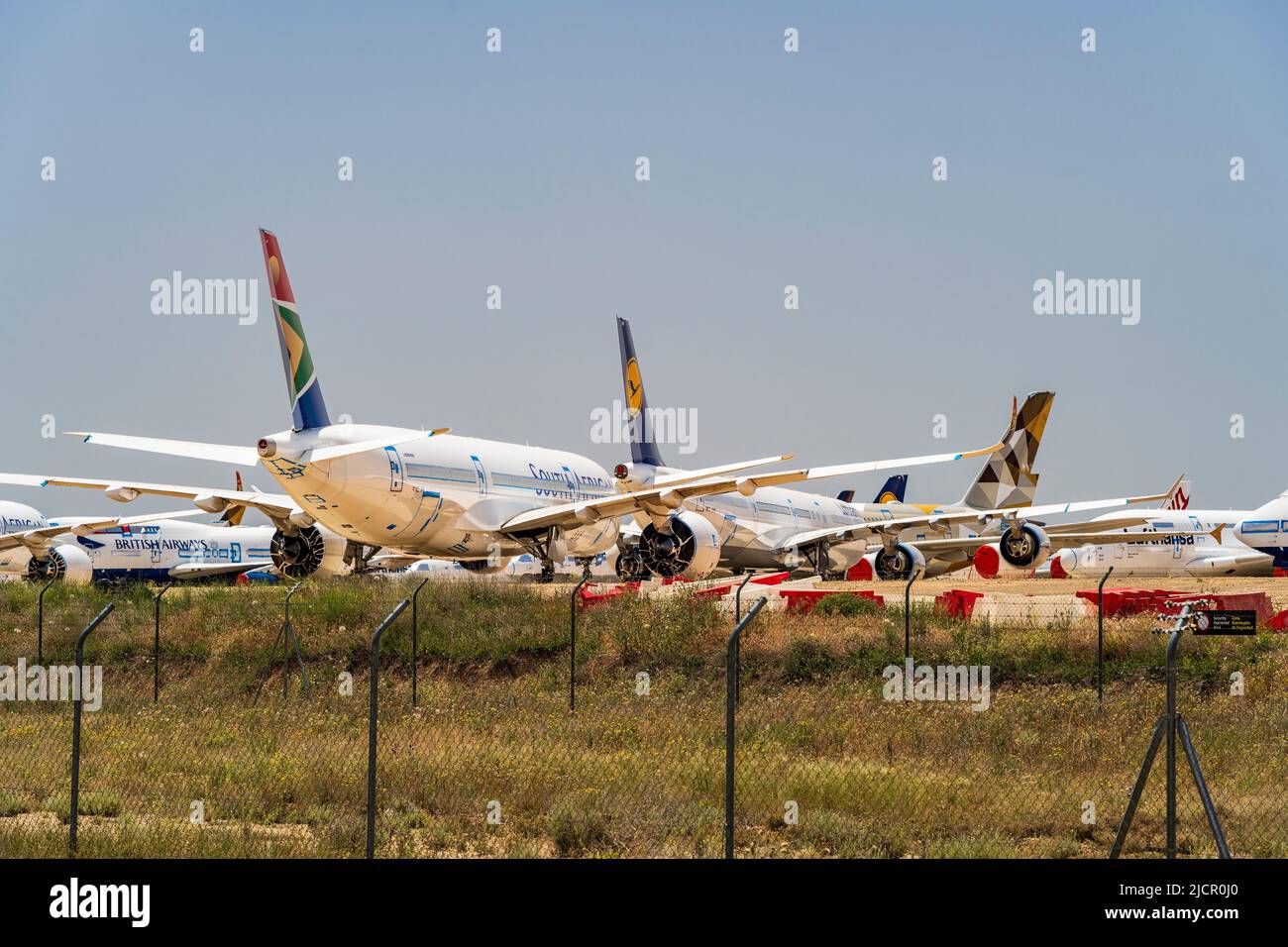 Airplanes stored at Teruel Storage airport, Teruel, Aragon, Spain Stock Photo