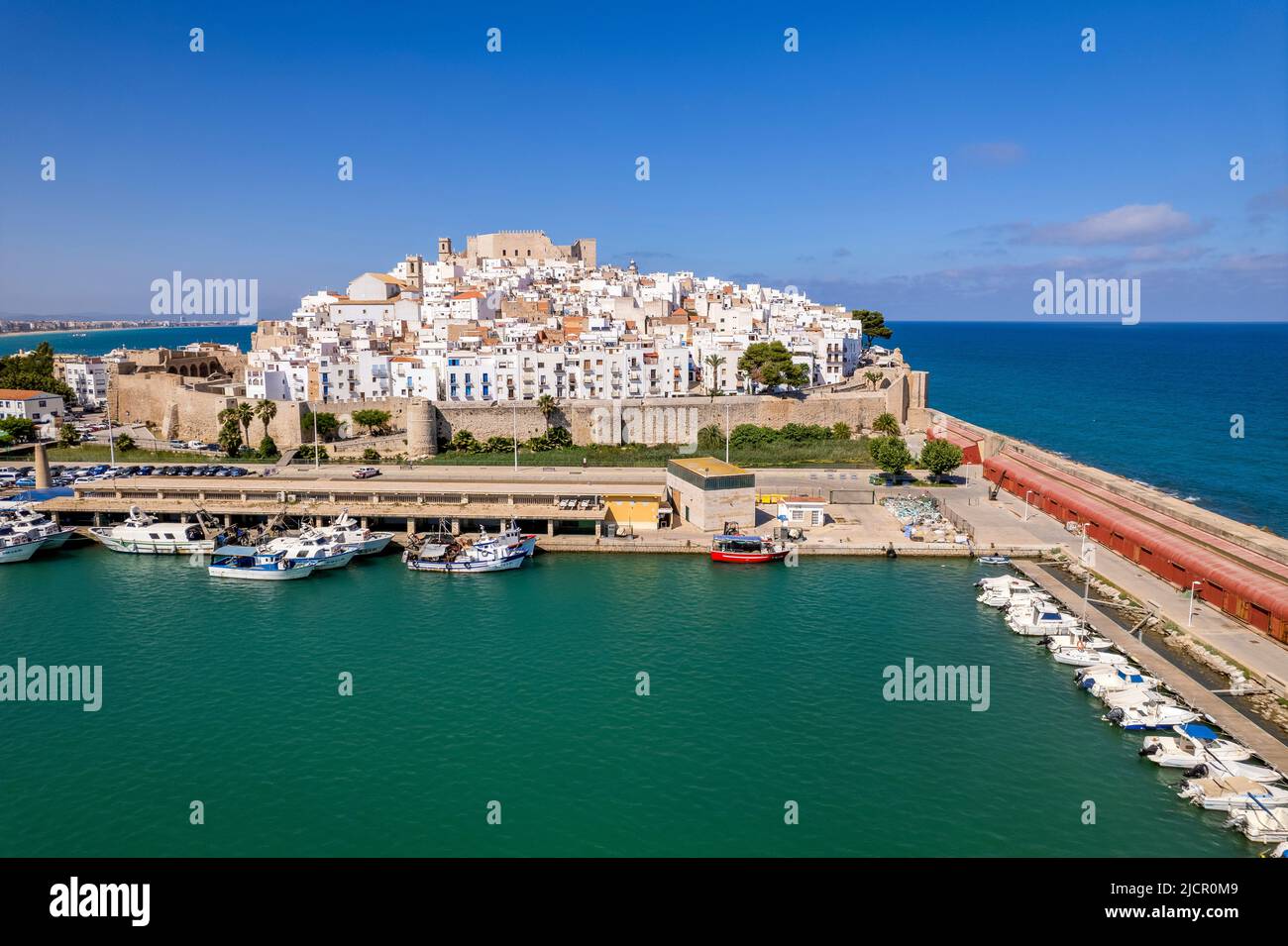Aerial view of the old town, Peniscola, Valencian Community, Spain Stock Photo