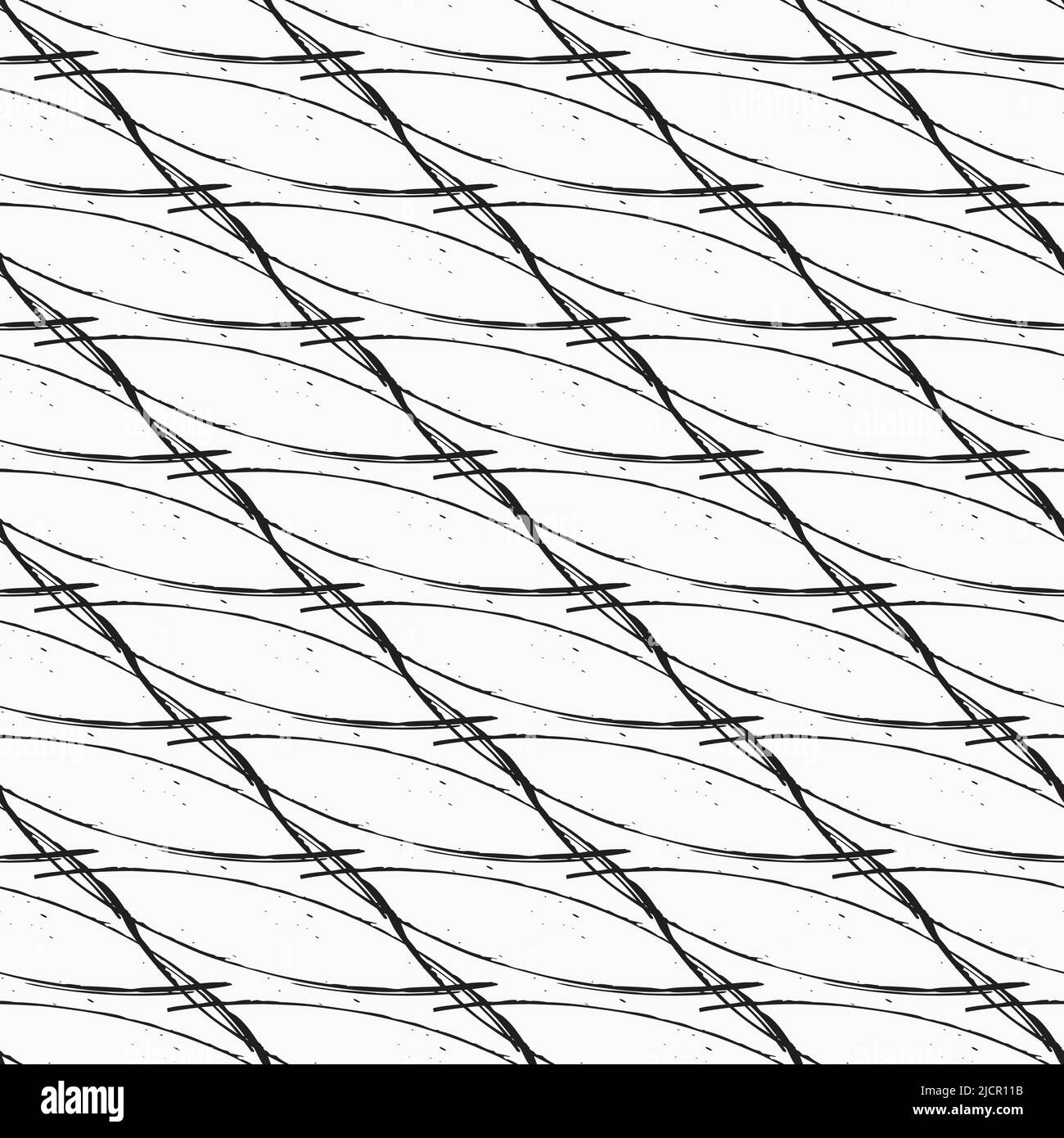 Abstract grunge lattice weave seamless vector pattern Fine calligraphy brush interlocking woven background. Monochrome inky backdrop. Overlapping Stock Vector