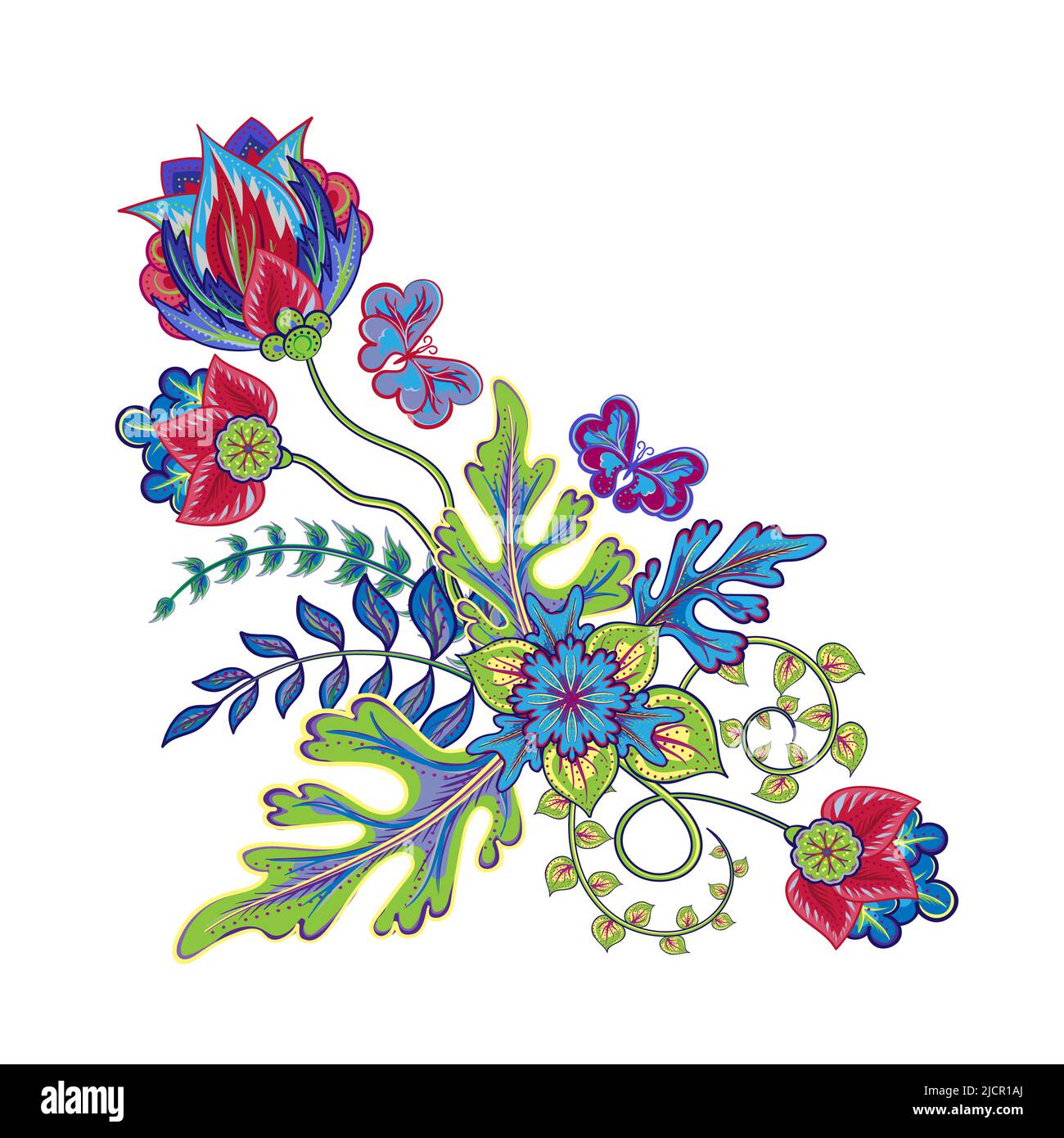 Ornate ornament with Fantastic flowers with paisley and butterflies