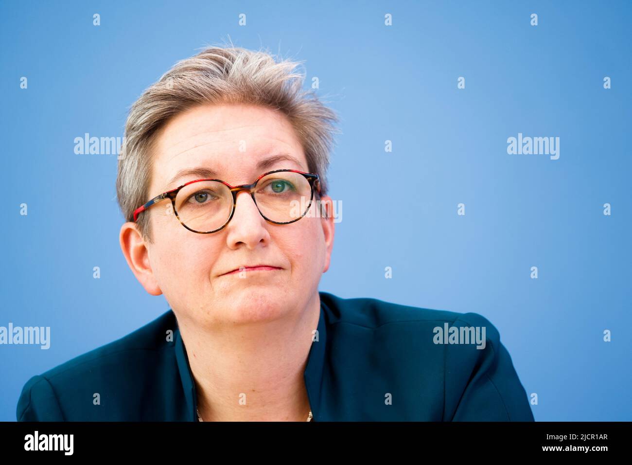 Construction Minister Klara Geywitz looks on during a news conference on draft onshore wind legislation, in Berlin, Germany June 15, 2022. REUTERS/Michele Tantussi Stock Photo